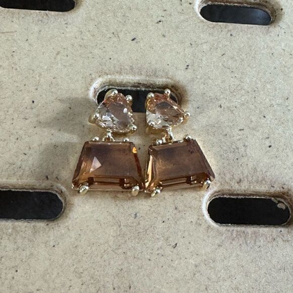 Earrings womens Brown crystal gold plated drop New - Picture 8 of 10